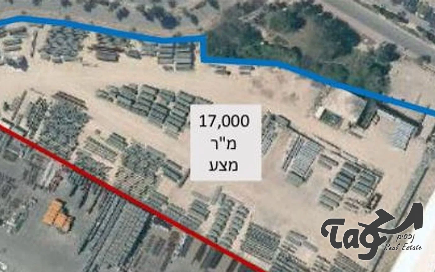 צילום אווירי של המגרש בקריית גת: שטח המצע מעל הקו האדום, והסככה בצד ימין למטה