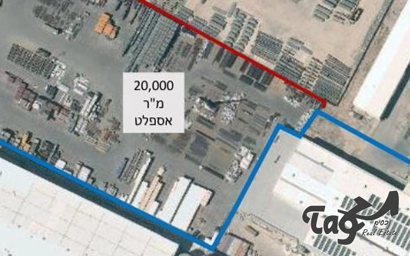 צילום אווירי של המגרש בקריית גת: שטח האספלט מתחת לקו האדום, משמאל